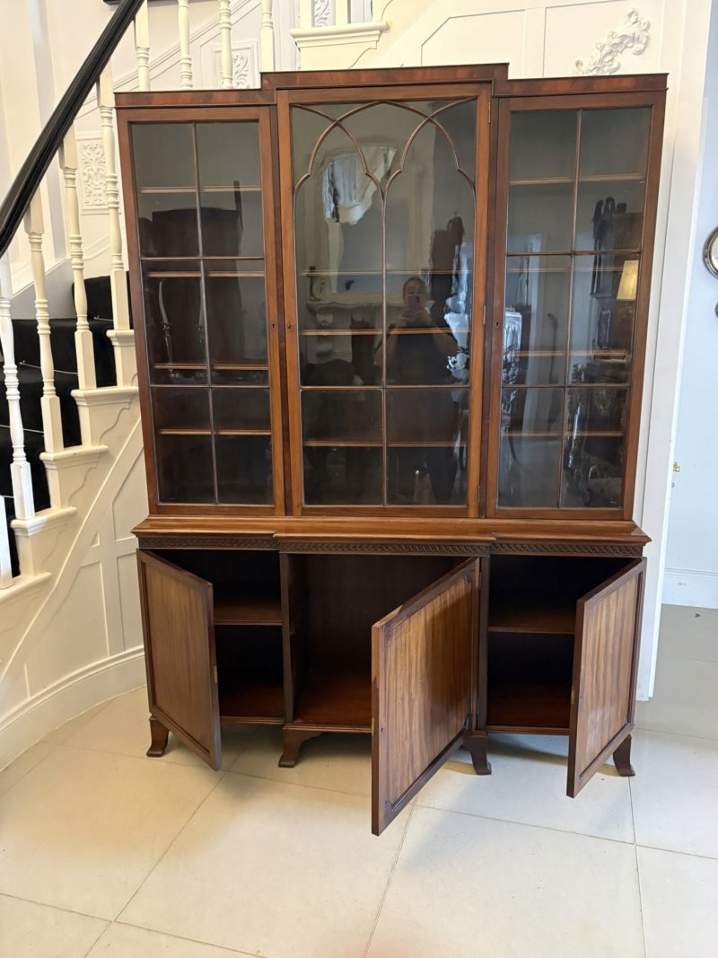 Antique Edwardian Mahogany Breakfront Bookcase Glazed Display Cabinet Library Cabinet - Image 3